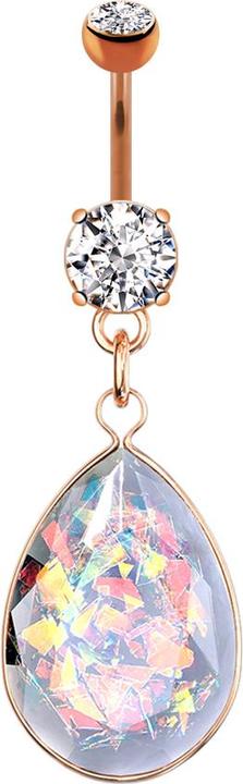 Produktbild Star Piercing Banane rosegold mit zwei Kugeln Kristall silber Anhänger Opalite Stein Glitter (Messing, Chirurgenstahl 316L)