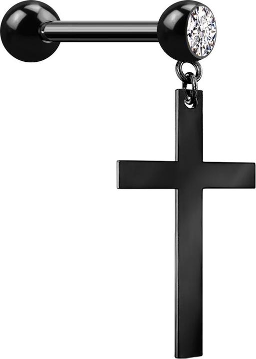 Star Piercing Micro Barbell schwarz mit Anhänger Kreuz (ohne Messing, Chirurgenstahl 316L)