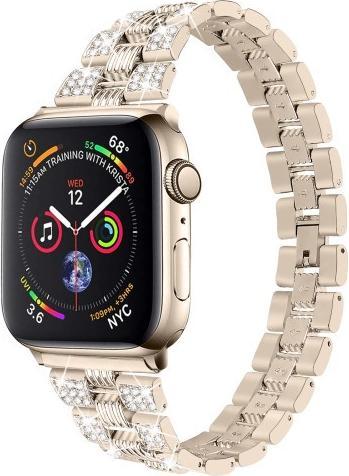 Produktbild Cover-Discount Apple Watch 42/44/45mm - Edelstahl mit Strass Armband gold (44 mm, 45 mm, 42 mm, Edelstahl)