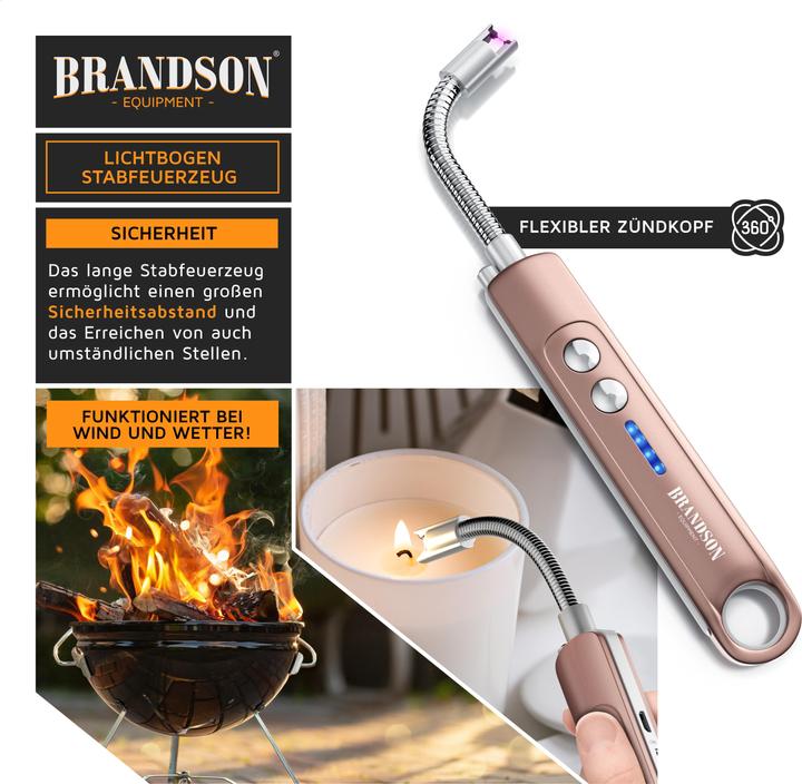 Produktbild Brandson Stabfeuerzeug elektrisch, Lichtbogen Feuerzeug, Kerzenanzünder, USB aufladbar, für Kamin, Grill