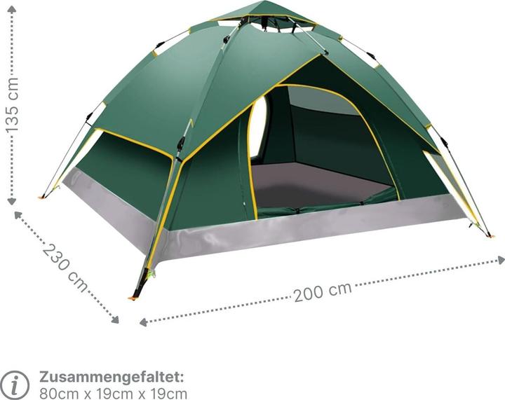 Produktbild Hermex Campingzelt für 3-4 Personen Quick-Up-Zelt Automatikzelt Festivalzelt (Aufblasbares Zelt, 3.40 kg, 4 Personen)