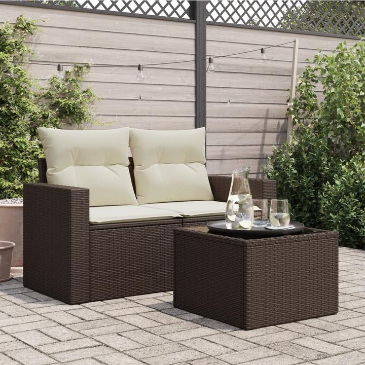 Produktbild VidaXL Gartentisch mit Glasplatte Garten Tisch Couchtisch Braun Poly Rattan (55 cm)
