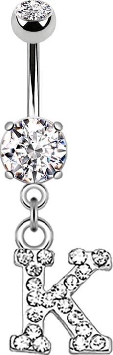 Image du produit Star Piercing Banane argent avec pendentif cristal lettre K (Laiton, Acier chirurgical 316L)