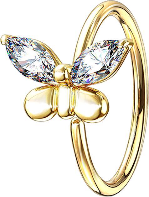 Produktbild Star Piercing Micro Piercing Ring vergoldet Schmetterling mit Kristall (Messing)