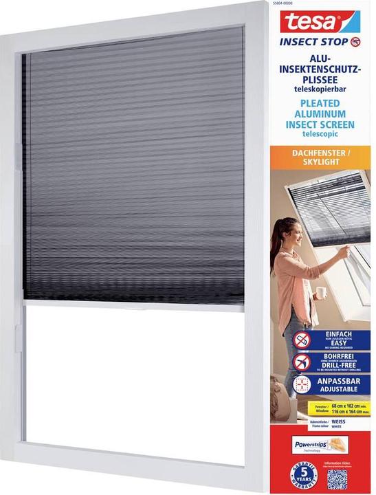 Actual product image tesa Aluminium pleated insect screen for roof windows, roller blind, telescopic, easy installation (164 x 102 cm)