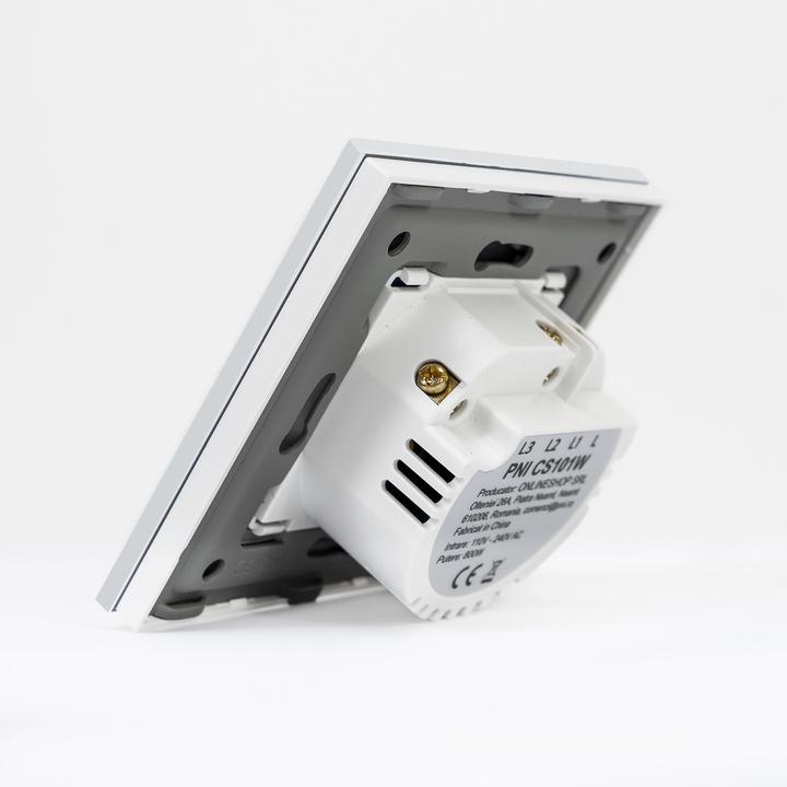 Actual product image PNI Single conductor switch and cross switch with touch CS101W made of glass, white with LED
