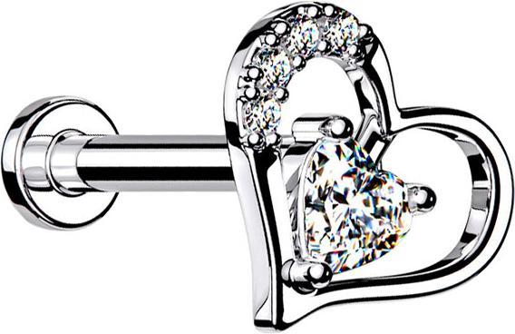Immagine prodotto Star Piercing Micro Labret filo interno cuore in cristallo d'argento a cuore (Acciaio chirurgico 316L, Ottone)