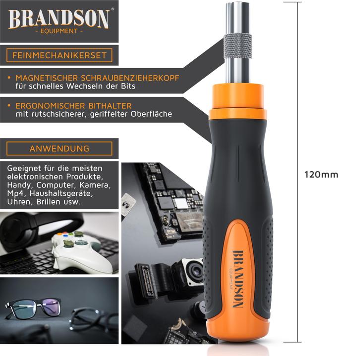 Produktbild Brandson Schraubendreher Set 21-teilig, Minibits, Schlitz, Kreuzschlitz, Innensechskant, Torx, Feinmechaniker (Pozidriv-Kreuzschlitz (PZ), Pin-torx, Phillipps-Kreuzschlitz (PH), Schlitz)