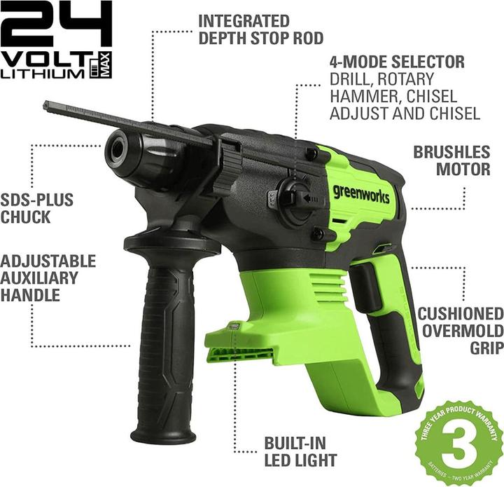 Produktbild Greenworks 24V Bohrhammer GD24SDS2 - 3803007 (Akkubetrieb)