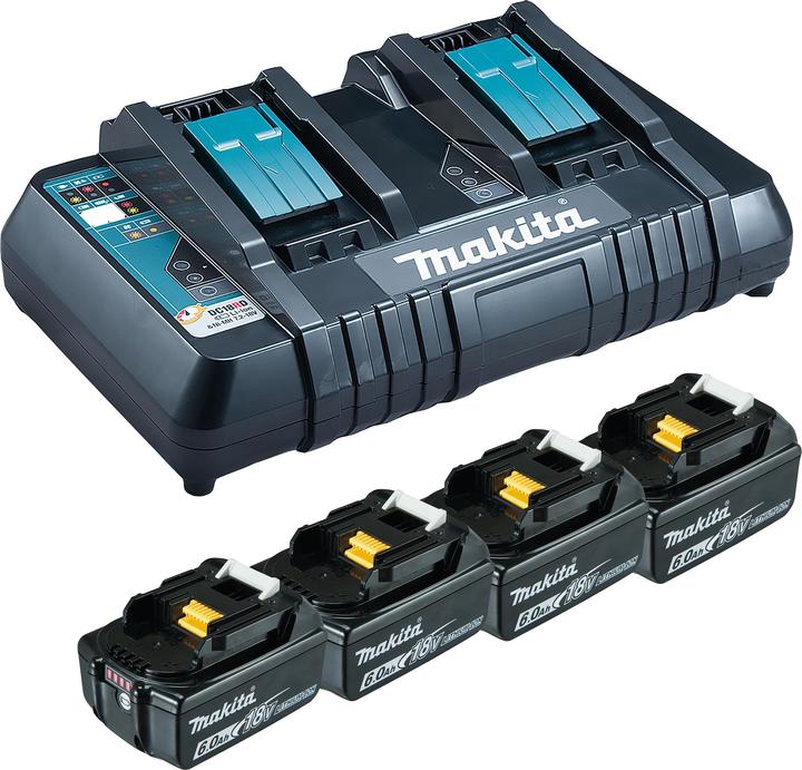1x Makita DC 18 RD double quick charger 14.4 V - 18 V LXT, 4x Makita BL 1860 B 18 V 6.0 Ah battery