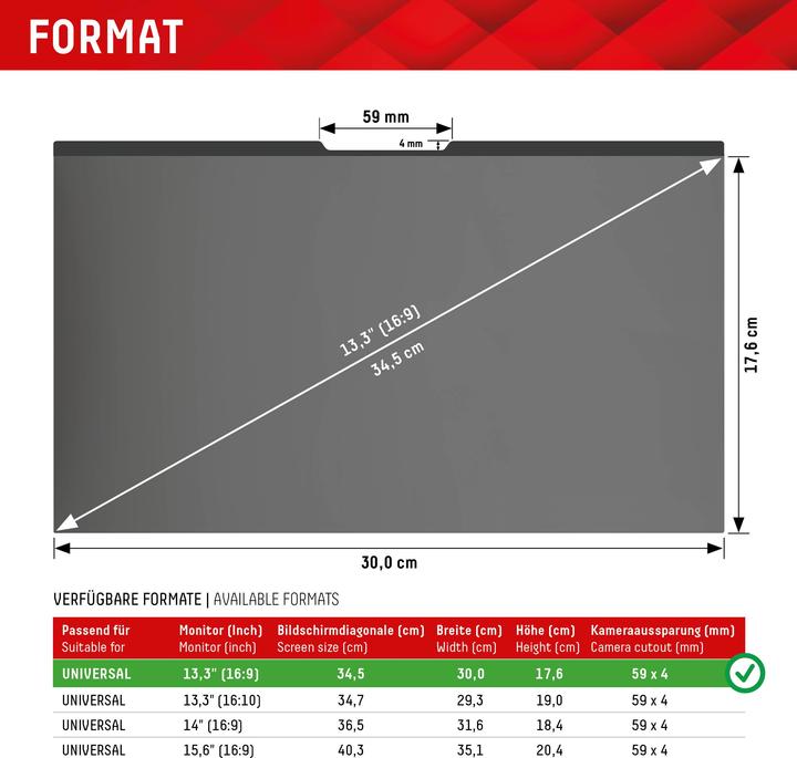 Produktbild Displex Privacy Safe, Laptop Blickschutzfilter (13.30", 16 : 9)
