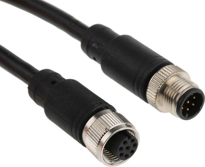 Actual product image Rs Pro M12 male-M12 Female, 8W, 8 Core 2m