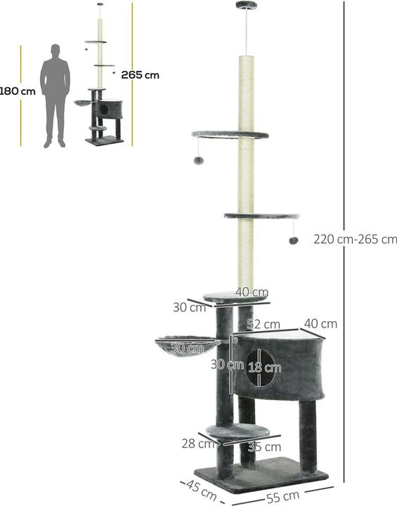 Actual product image PawHut Cat tree with cave (260 cm, Dark grey)