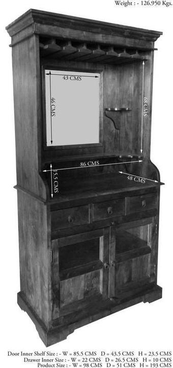 Produktbild Floki24 Barschrank im Kolonialstil, Akazie 97x52x193 OXFORD - hellbraun
