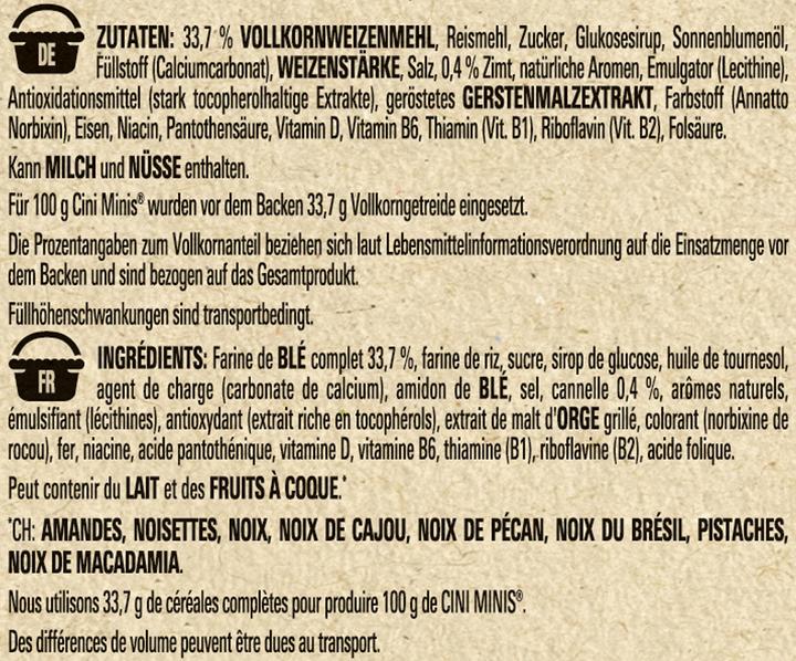 Valeurs nutritives et ingrédients Cini Minis Céréales (625 g)