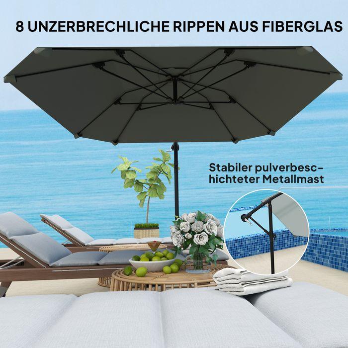 Image du produit Swisshandel24 Ampelschirm Alu Ø 260 cm, Kurbelschirm mit Ständer, neigbar kippbar Dunkelgrau (2.60 m)