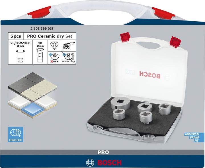Actual product image Bosch Professional Zubehör PRO Ceramic dry X-Lock core bit set, 68 x 33, 51 x 33, 35 x 33, 25 x 33, 20 x 33 mm, 5 pcs. (51 mm, 68 mm, 35 mm, 20 mm, 25 mm)