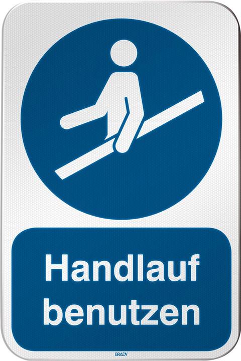 Productafbeelding Brady M/M012/DE276/RLFBD-400X600-1, ISO veiligheidsbord - Gebruik leuning, aluminium gelamineerd