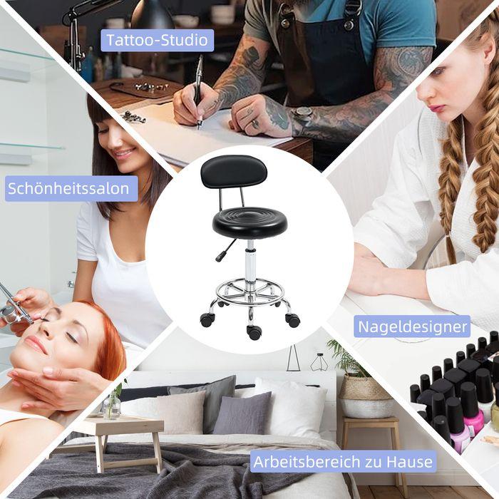 Produktbild Swisshandel24 Rollhocker höhenverstellbar Drehhocker Drehbar Salon Hocker mit Lehne, Rädern