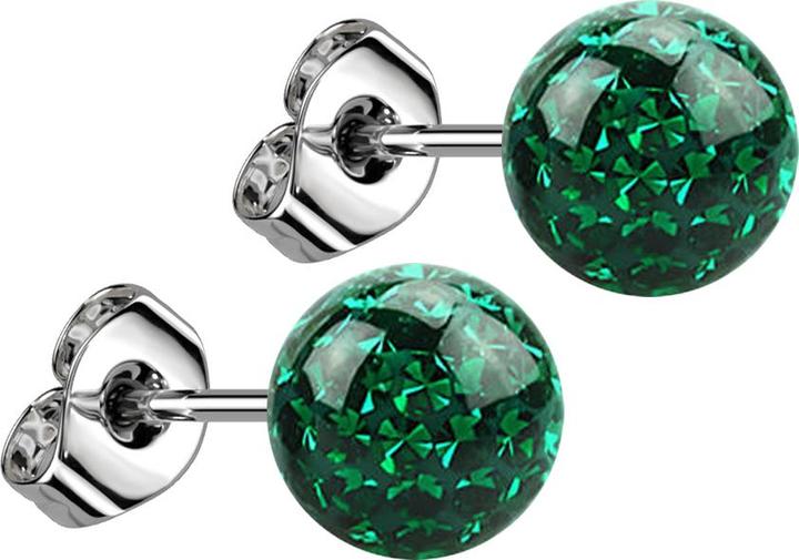 Produktbild Star Piercing Ohrstecker silber mit Kristall Kugel grün Epoxy Schutzschicht (Chirurgenstahl 316L)