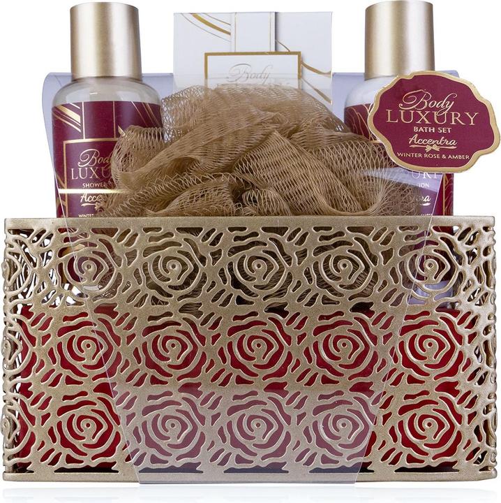 Accentra Badeset BODY LUXURY in Metallkorb, Duft: Winter Rose & Amber (Haarpflege set)