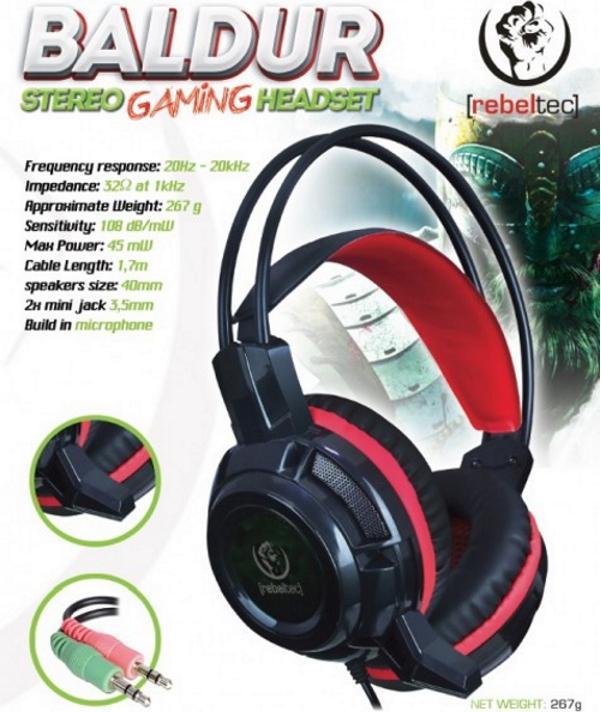 Produktbild Rebeltec wired headphones Baldur for gamers 2x3.5m (Kabelgebunden)