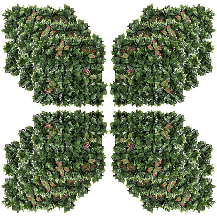 Produktbild Swisshandel24 Künstliche Pflanzenwand 12 Stück UV-Schutz Sichtschutz, Glanzmispeln Design, 50x50 cm, für Garten Ou (50 cm)
