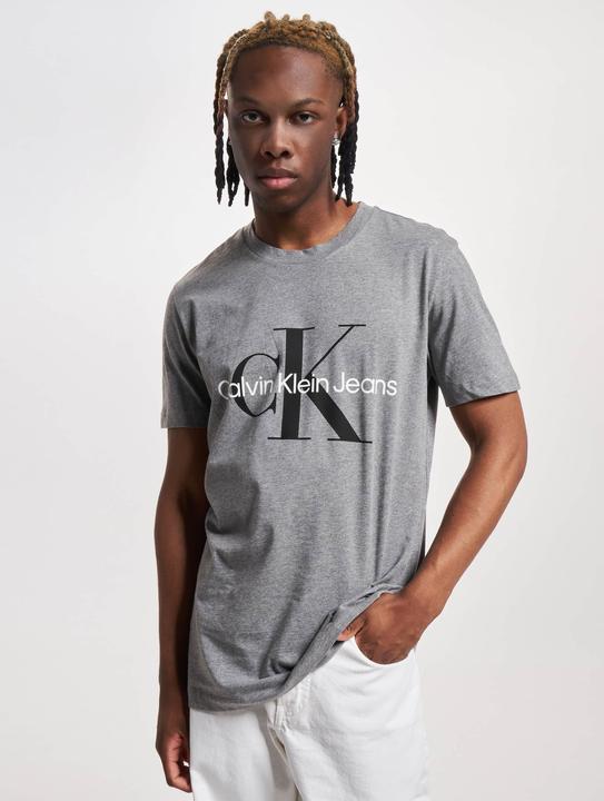 Actual product image Calvin Klein Jeans Jeans Mens T-shirt Short Sleeve Core Monologo Slim Fit, Grey (Mid Grey Heather), L (L)