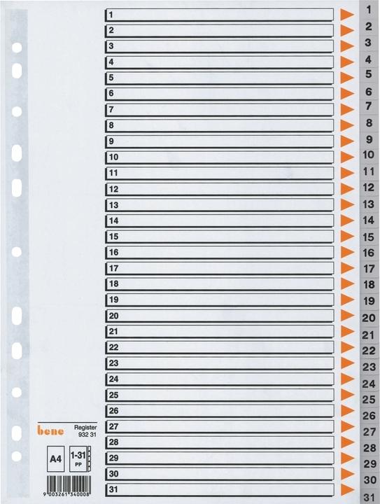 Produktbild Bene Ordnerregister Vollformat 1-31 grau 31-teilig, 1 Satz