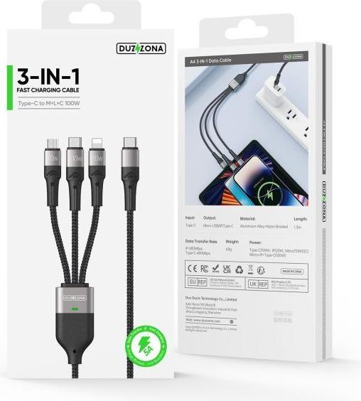 Produktbild Duzzona 3 in 1 USB Ladekabel (1.30 m)