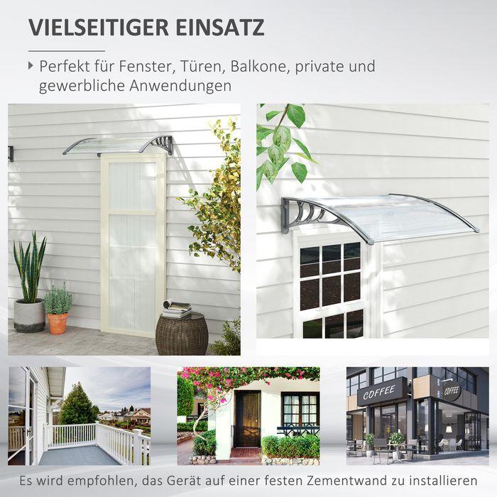 Immagine prodotto Swisshandel24 Vordach für Haustür 100 x 75 cm Pultbogenvordach aus Aluminium und Polycarbonat, silber