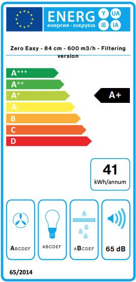 Energie-Label Falmec Induktionskochfeld mit Dunstabzug Zero Easy 84 Schwarz
