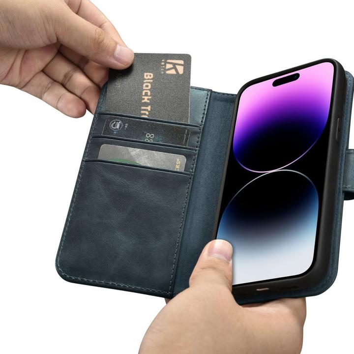 Actual product image iCarer Oil Wax Wallet Case 2in1 Cover iPhone 14 Pro Anti-RFID Leather Flip Case Blue (WMI14220722-BU (Apple iPhone 14 Pro)