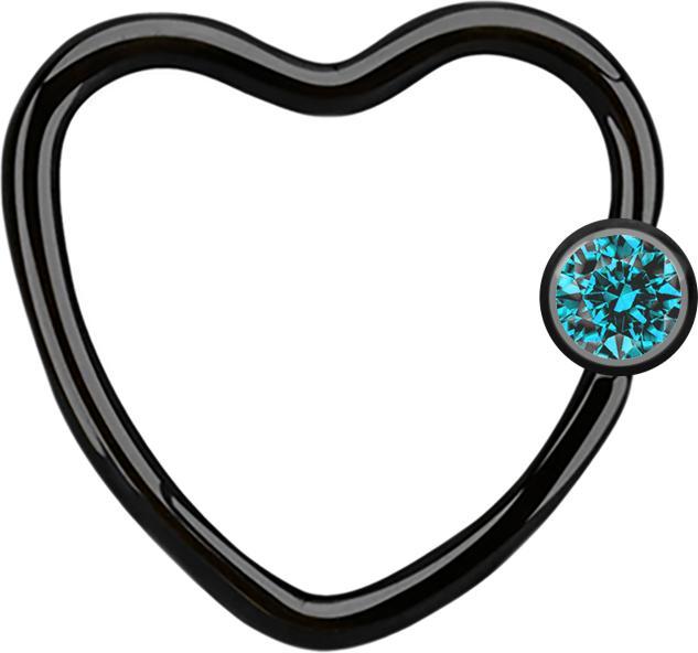 Actual product image Star Piercing Micro Ball Closure Ring black heart with crystal ball aqua (Surgical steel 316L, without brass)