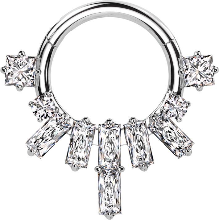 Produktbild Star Piercing Micro Segmentring klappbar silber Prinzess Kristalle mit zwei runden und eckigen Kristalle (ohne Messing, Chirurgenstahl 316L)