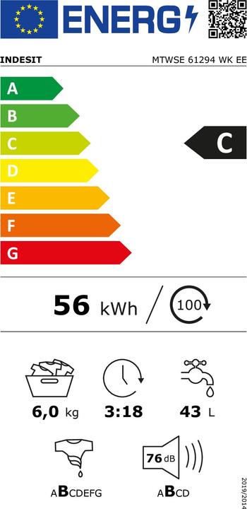 Energie-Label Indesit MTWSE 61294 WK EE Waschmaschine (6 kg, Links)