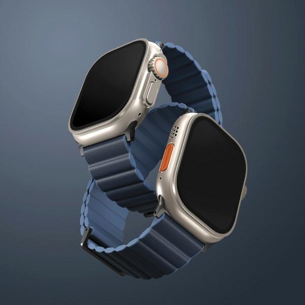 Image du produit Uniq pasek Revix Premium Apple Watch Series 1/2/3/4/5/6/7/8/SE/SE2/Ultra 42/44/45/49mm Edition Rever (Cuir véritable, Silicone, Acier inoxydable, 44mm)