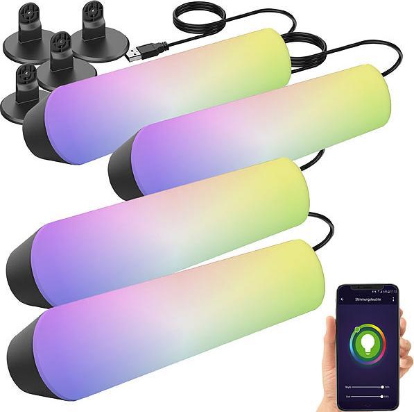 Produktbild Luminea 4er-Set WLAN-USB-Stimmungsleuchte mit RGB+CCT-LEDs, App, 80lm, 3,5 W (80 lm, IP44)