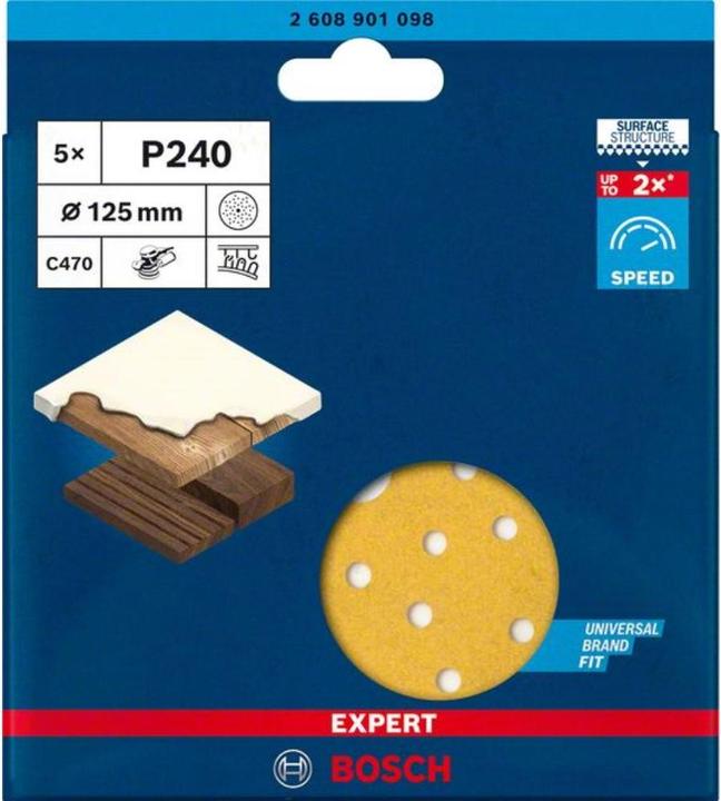 Productafbeelding Bosch Professional Zubehör Expert C470 Schuurpapier met meerdere gaatjes voor excentrische schuurmachine, 125 mm, G 240, 5 (240)