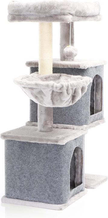 Produktbild Fudajo Kratzbaum Grau 2 Katzenhäuser 89,5cm Katzenkratzbaum Katzenmöbel Katze (89.50 cm, Grau)