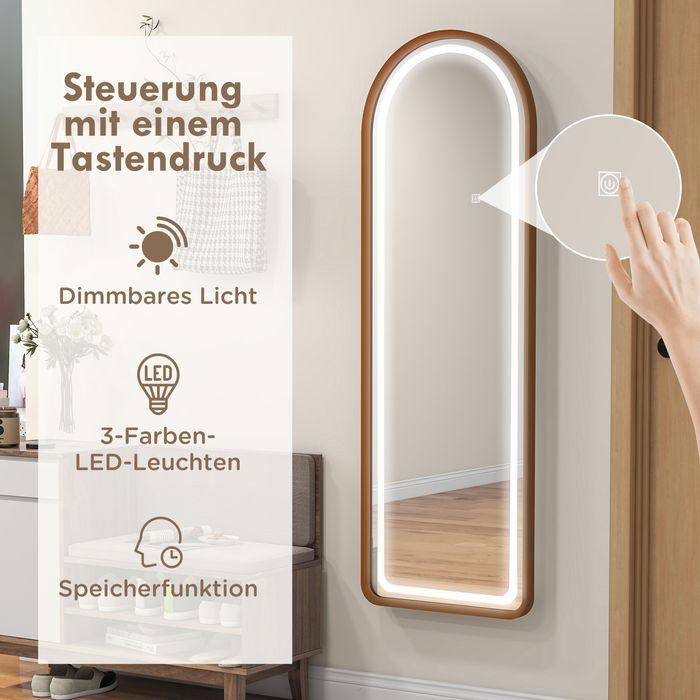 Image du produit Swisshandel24 Miroir intégral, 47 x 146 cm Miroir mural avec support, miroir sur pied avec lampe LED, variateur (50 x 151.5 cm)