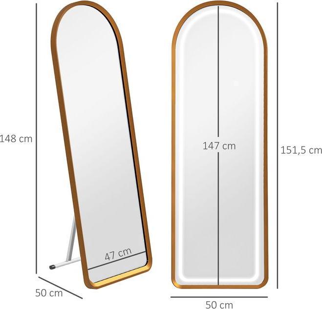 Image du produit Swisshandel24 Miroir intégral, 47 x 146 cm Miroir mural avec support, miroir sur pied avec lampe LED, variateur (50 x 151.5 cm)