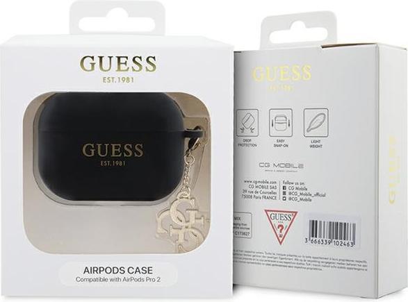 Actual product image Guess GUAP2LECG4K AirPods Pro 2 cover czarny/black Liquid Silicone Glitter Triangle Charm (Headphone bag)