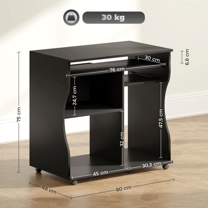 Actual product image Swisshandel24 Mobiler Schreibtisch Schwarz Computertisch Tisch mit Ablage rollbar Schwarz