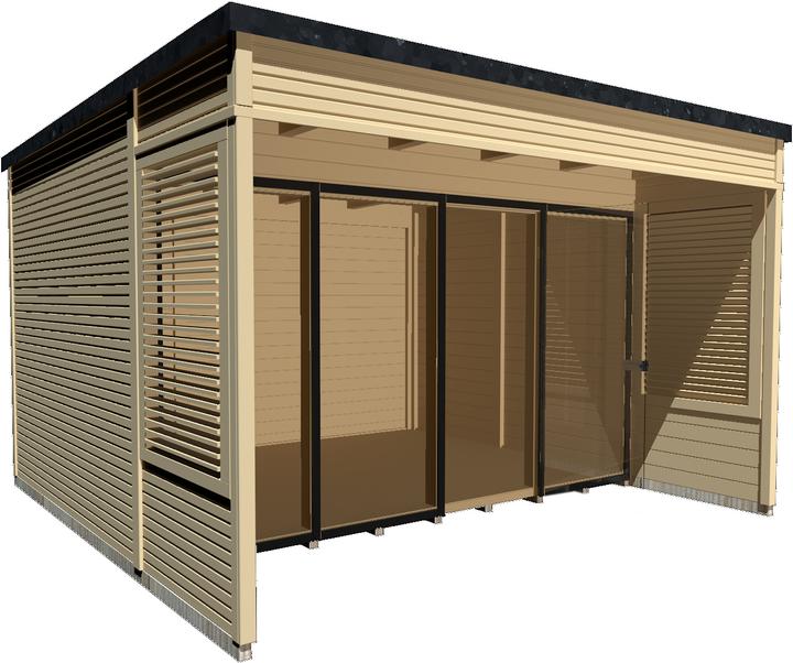 Actual product image Weka Holzbau Garden shed 401 size 2, light grey/white, 40 mm, V70, DT, 2 DF, isoglass