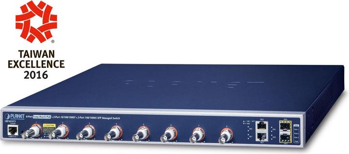 Produktbild Planet 8-port Long Reach PoE SFP Managed Switch 2-Port 10/100/1000T + 2-Port 100/1000X Coxial-based Network (8 Ports)