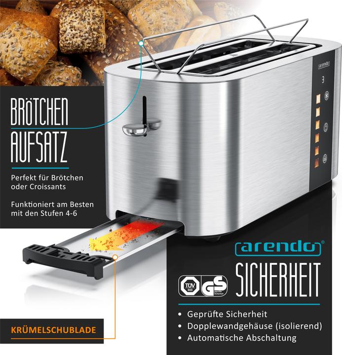 Immagine prodotto Arendo Toaster Edelstahl 4 Scheiben Langschlitz, Touch Display, Restzeit & Bräunungsgradanzeige, 1500 W (Spina UE)