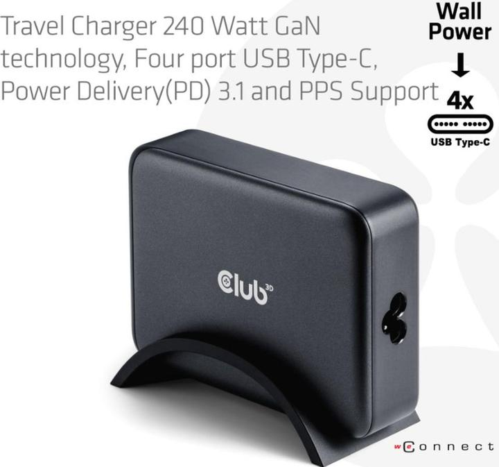 Produktbild Club 3D Club3D Reiseladegerät 4xUSB Typ C PD 240W retail (240 W)