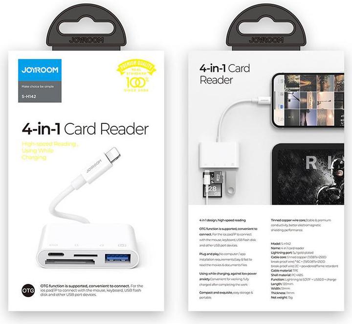 Image du produit Joyroom Lecteur de cartes Lightning vers USB OTG (Lightning, USB-A, USB Type C, Carte SD)