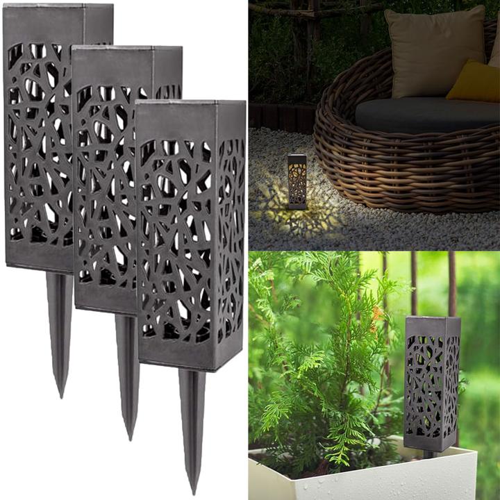 Image du produit Eaxus Lot de 3 lampes solaires de jardin à LED avec piquet de terre, lanterne de jardin avec panneau (IP44)